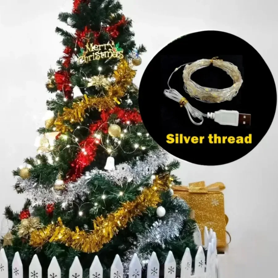 USB LED String Lights para decoração de Natal, impermeável Fairy Lights, cobre Silver Wire, guirlanda de luz, festa de casamento, 6 PCs, 10 PCs