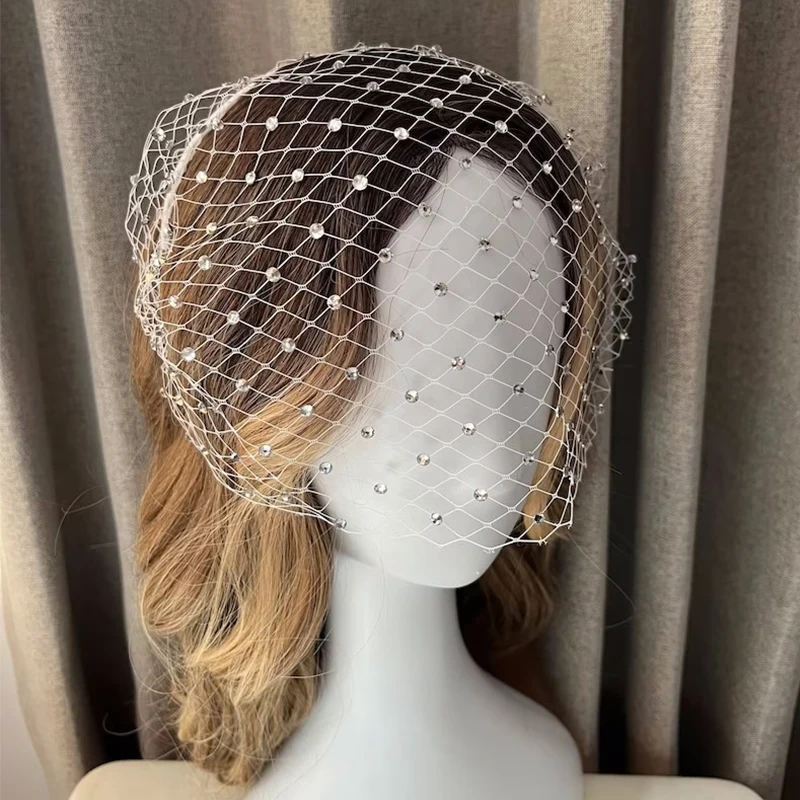 Véus de casamento para noiva birdcage véu branco preto completo brilhante strass fascinator elegante bandana véu acessórios encantadores