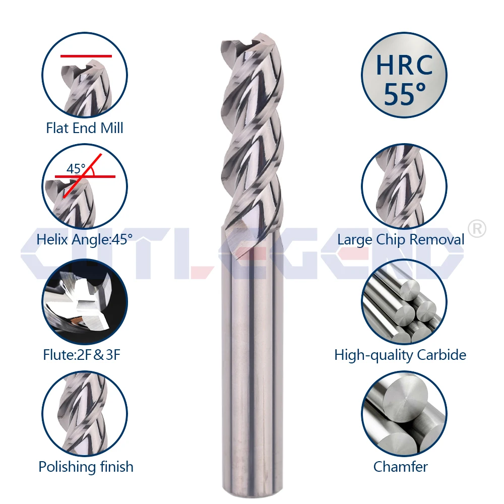 Imagem -02 - Tungstênio Aço Carbide End Mill Fresa Alumínio Cobre e Madeira Cortador Flauta Flauta mm mm mm mm mm mm 10 Milímetros 12 Milímetros Hrc55