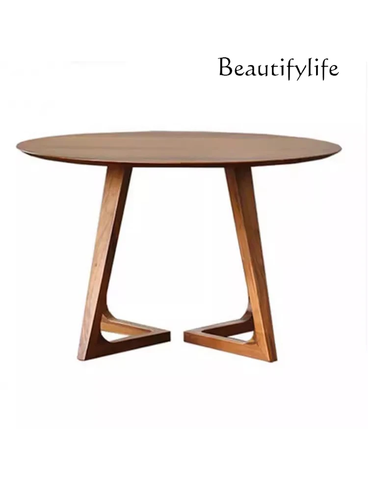 

Nordic Light Luxury Solid Wood round Dining Tables and Chairs Set Household Small Apartment Simple Log Table