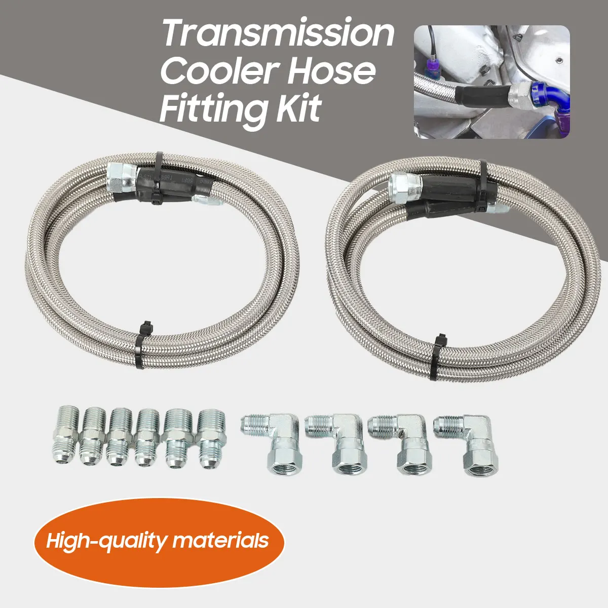 Kraftstoffölkühler-Schlauchleitungssatz Universeller Edelstahl-Geflechtschlauch Getriebeölkühler-Schlauch für Turbo 350 Power Glide 4L80E Ford C4-C6-AOD