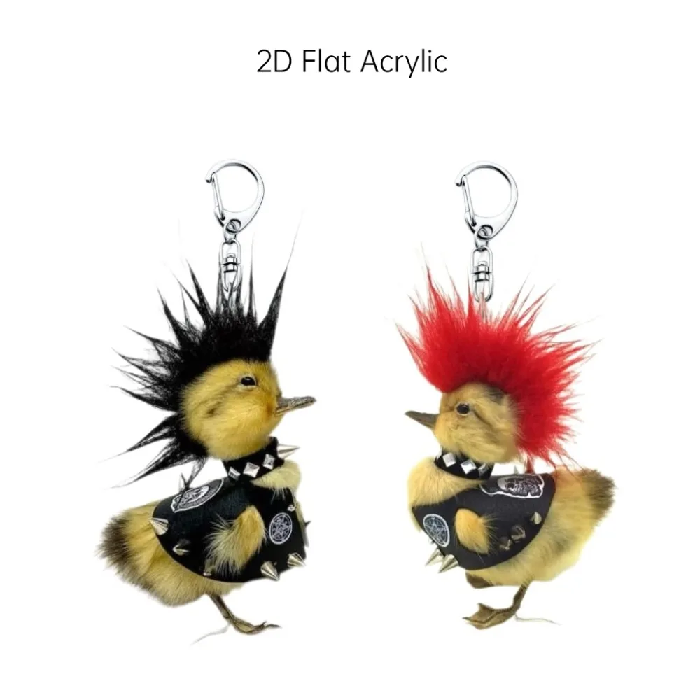 Trendy Punk Mohawk Duck Keychain 2D Acrylic Backpack Pendant Abstract Hanging Decoration Couple Style Funny Cute Pendant Gift