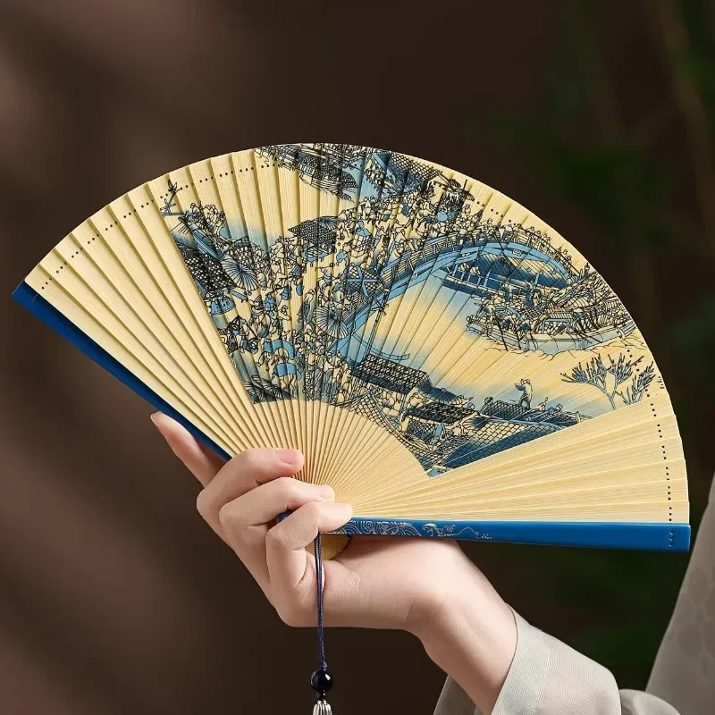 Abanico Plegable  Bambú, Compacto y Portátil, Estilo Chino Antiguo, para Desfiles  Moda Cheongsam