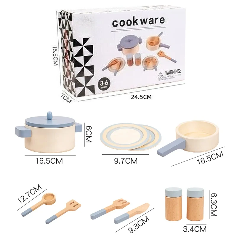 Ensemble de jeu de cuisine en bois pour enfants, jeu de rôle éducatif, jouets de Chef, Mini ustensiles de cuisine, casseroles, casseroles, ustensiles de cuisine de Simulation pour enfants