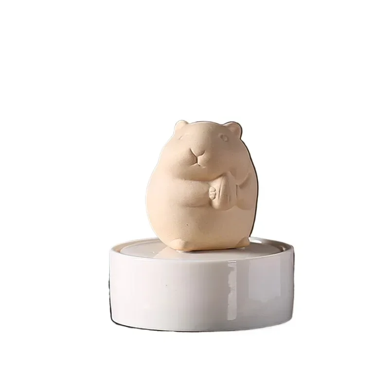Pet urn Hamster urn All-ceramic storage Golden bear Pet ashes Hair Cremation Memorial jar Hamster jar (gnawing on big cakes)