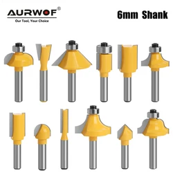 12pcs 6mm Shank Router Bit Set Trimming Straight Corner Beading Bits for Wood Milling Cutter Carbide Cutting Woodwork Tool 06011