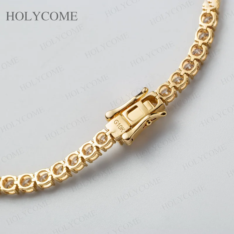 Lab Grown Diamond Tennis Bracelet 3mm Round 10K Solid Gold for Women Sparkling Wedding Party Fashion Fine Jewelry Gift