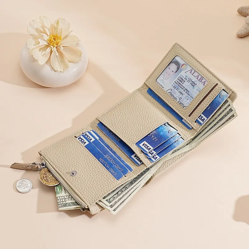 

Мужской тройной кошелек с блокировкой RFID, натуральная верхняя зернистая кожа, 12 слотов для карт с карманом для наличных и окошком для удостоверения личности, мешочек для монет на молнии