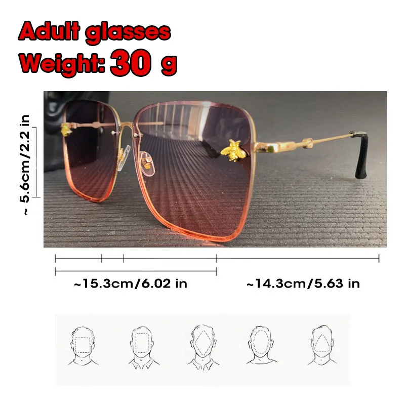 2024 Oversize Rimless Square Bee Sunglasses Women Men Small Glasses Gradient Sun Glasses Female UV400