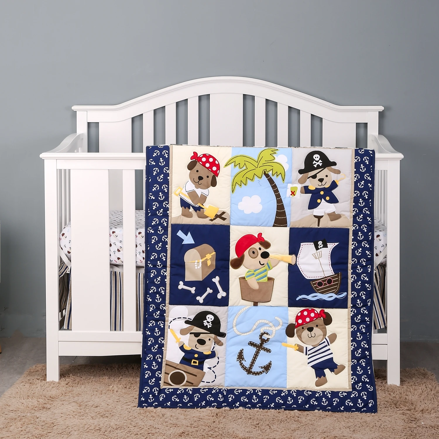 

3Pcs Soft Crib Bedding Set Nursing Bedding Set Comforter Set For Boys (Comforter Fitted Sheet Crib Skirt)