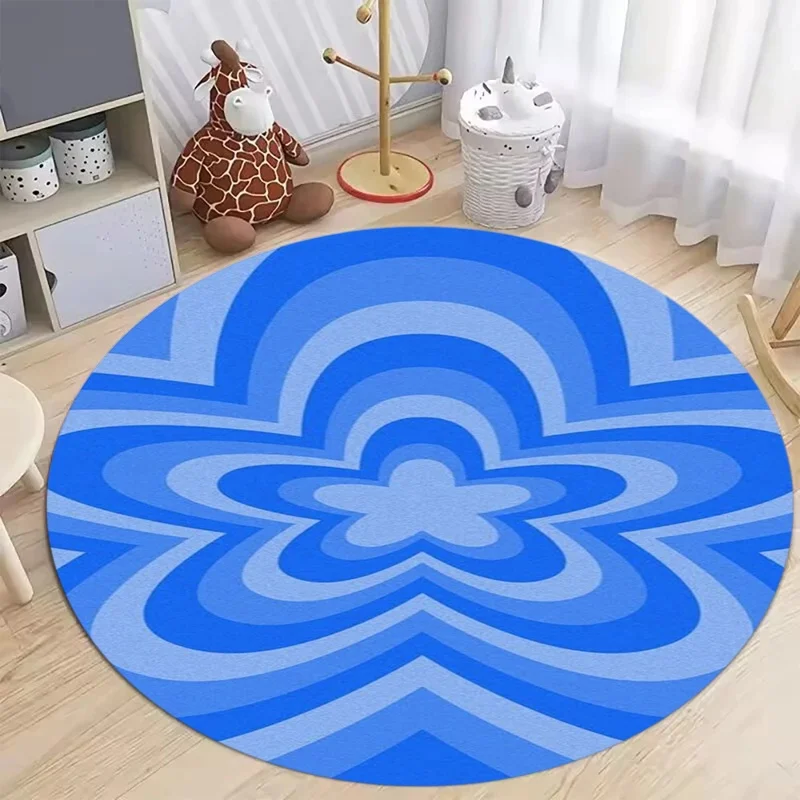 Concentric Yellow Heart Round Rug, Layered Heart‑Shaped Printed Circular Floor Mat, Stylish Bedroom Home Decor Carpet