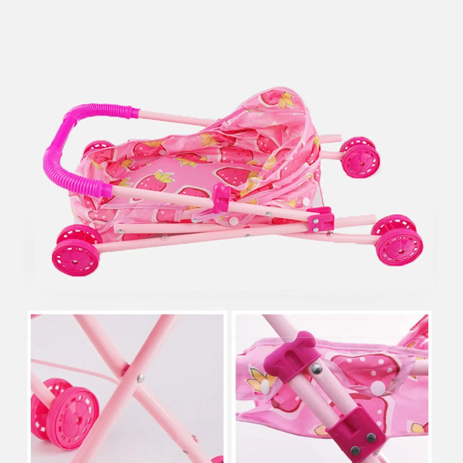 Doll Mini Pram Early Development Doll Carriage Doll Accessories Dollhouse Decor Pretend Play Interactive Toy for Infant (Pink)