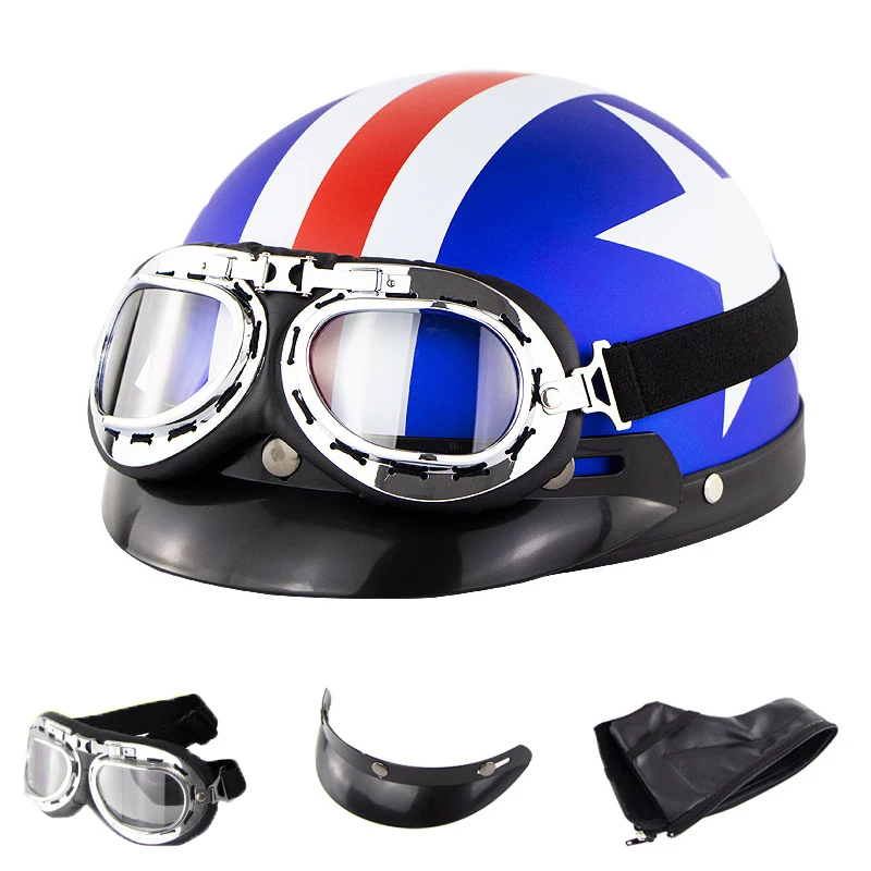 New product Matte Motorbike Motorcycle Harley Helmet with Protective Eyewear For Harley Retro Half Cruise Helmet