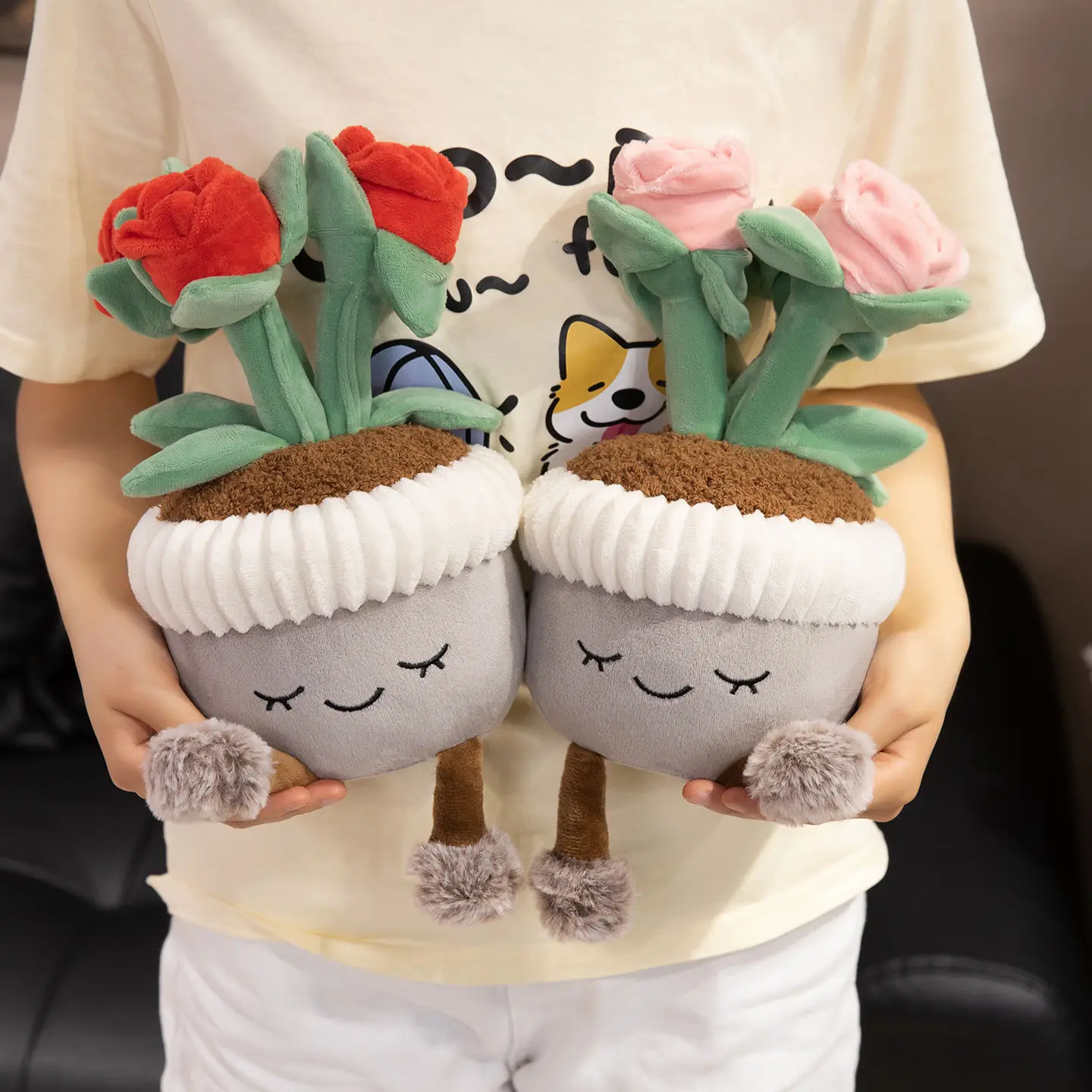 Artificial Potted Green Plants Plush Toys andelion Narcissus Mushroom Cactus Peach Blossom Cartoon Girls Boys Birthday Gift Deco - view 6