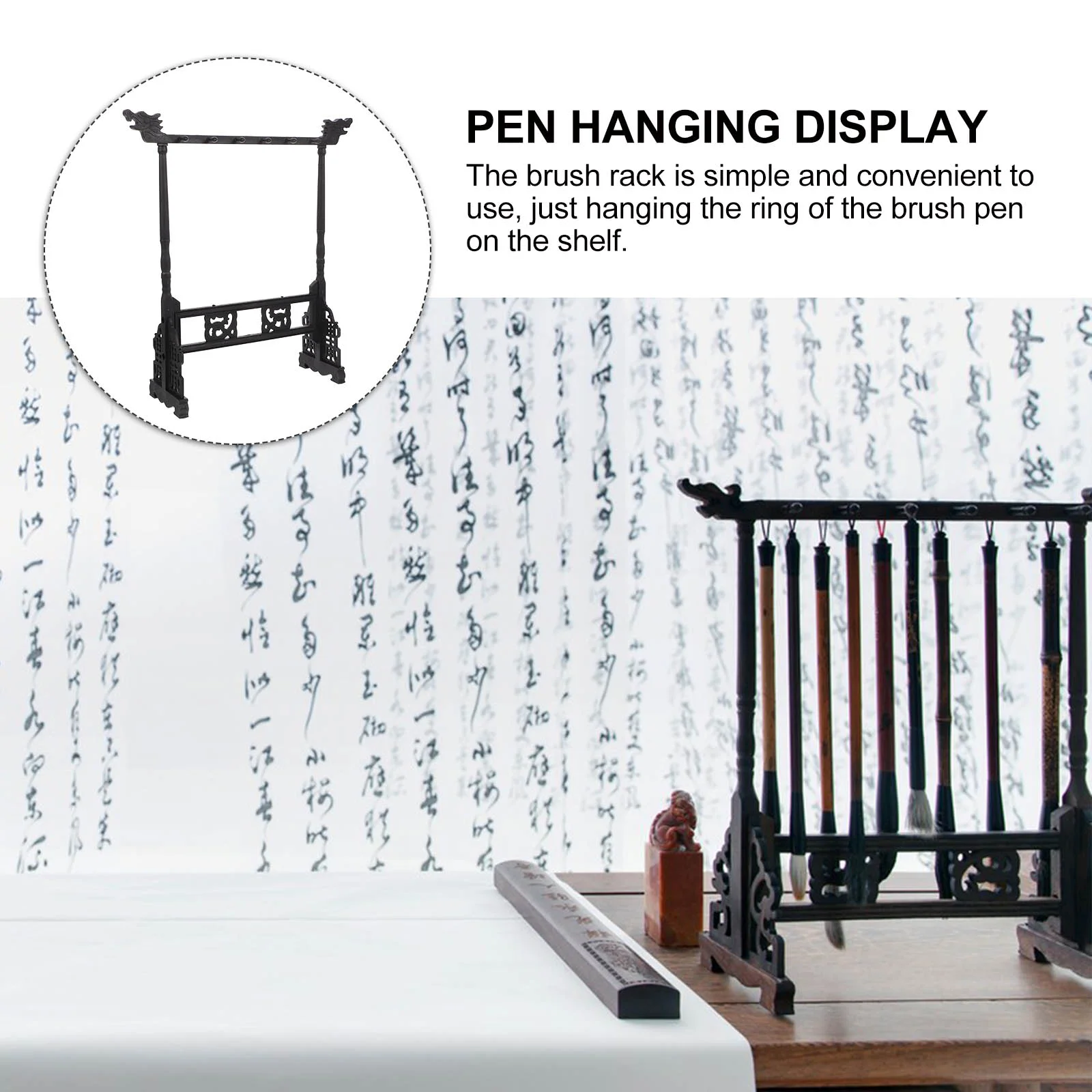 Office Supplies Japanese Brush Holder Chinese Hanger Penholder Multi-purpose Hanging Display Black Ink Painting Rack