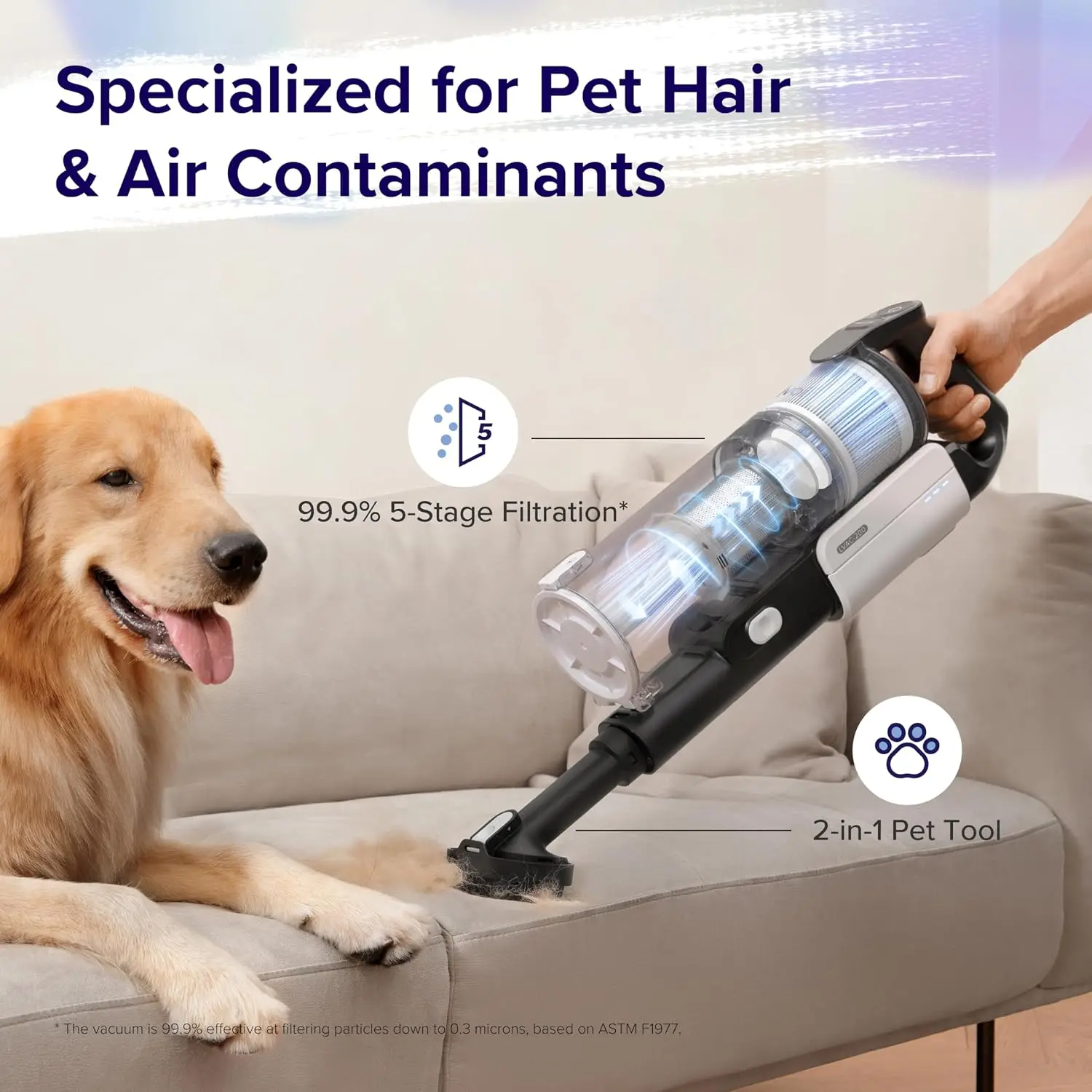Cordless Vacuum Cleaner, Stick Vac with Tangle-Resistant Design, 50 Min Runtime, Powerful Suction, Lightweight, for Carpet & Hard Floor, Pet Hair view 5
