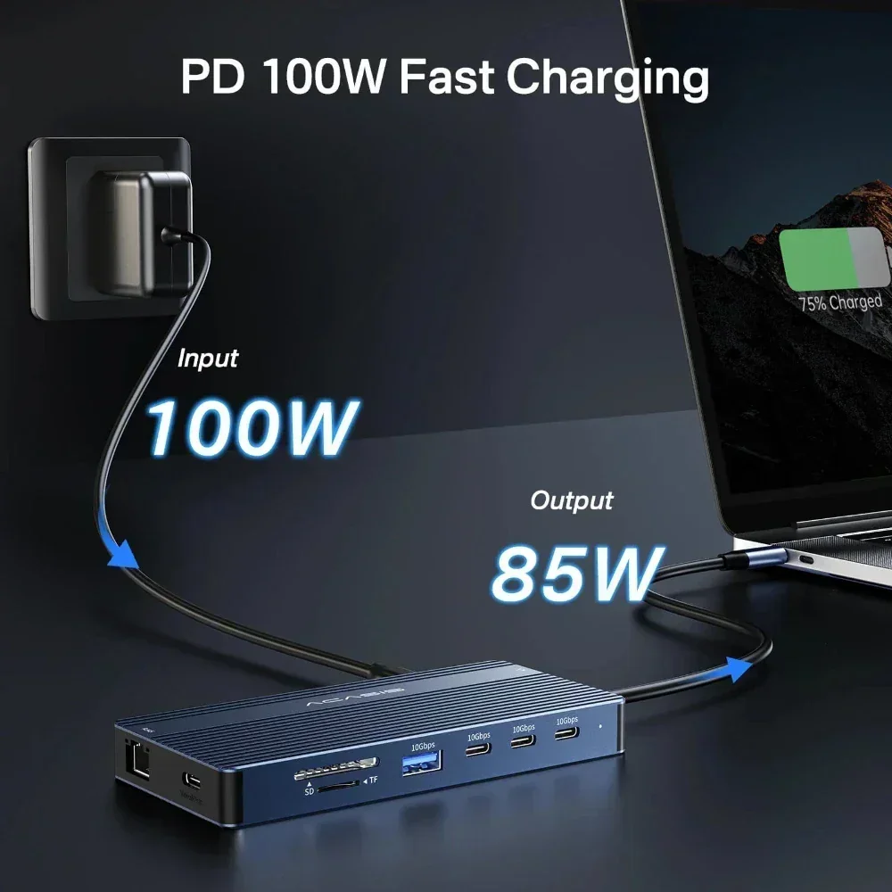 Acasis 14 in 1 USB-C Docking Station Triple Display 4K60Hz HDMI DP PD100W 10Gbps Hub for MacBook Laptop Workstation Setup