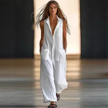 

Повседневные свободные широкие брюки на одной пуговице, исходящие модные женские комбинезоны, длинные брюки с высокой талией, полиэстер