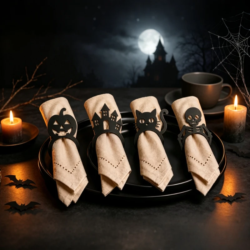 Halloween Napkin Rings 2 Sizes for Cloth & Paper Napkin, Napkin Holder, Table Decor for Halloween Dinner Party Table Setting