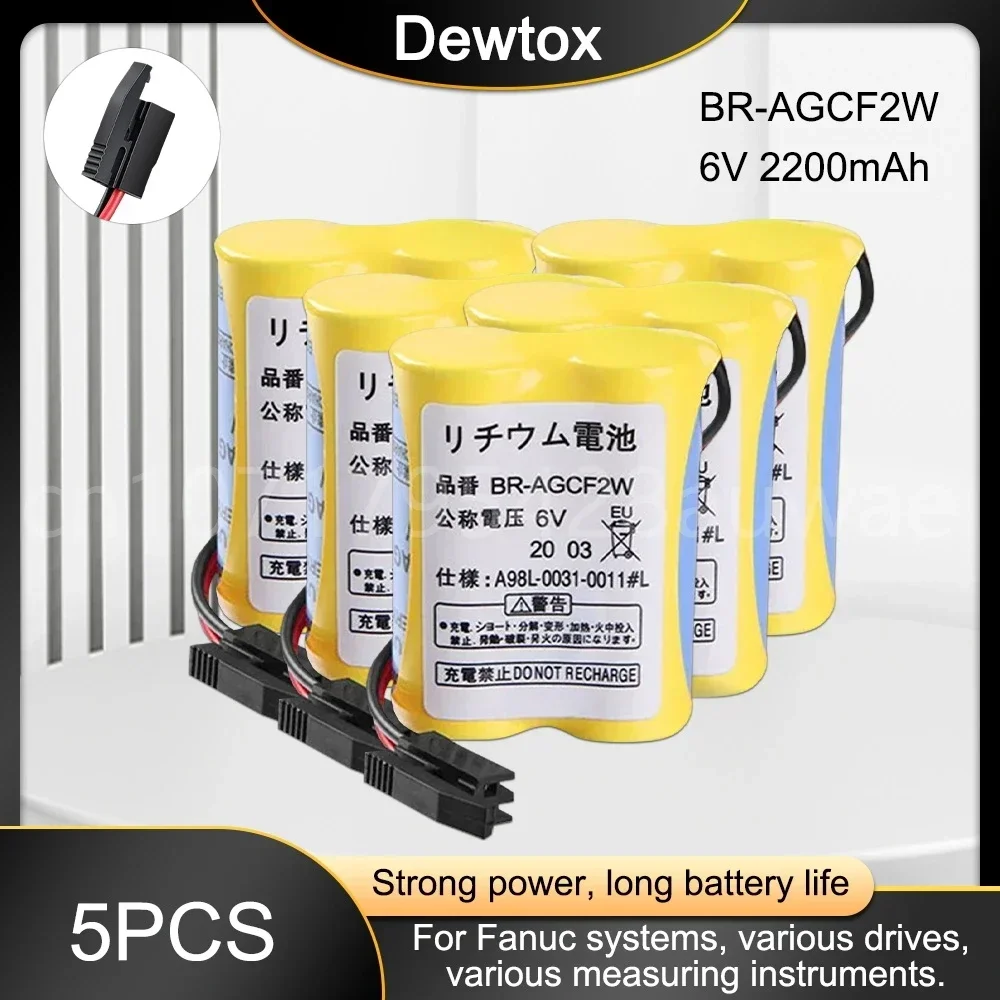 

5PCS New BR-AGCF2W 6V for 2200MAH for FANUC A98L-0031-0011 CNC Machine Tool Battery Black Plug