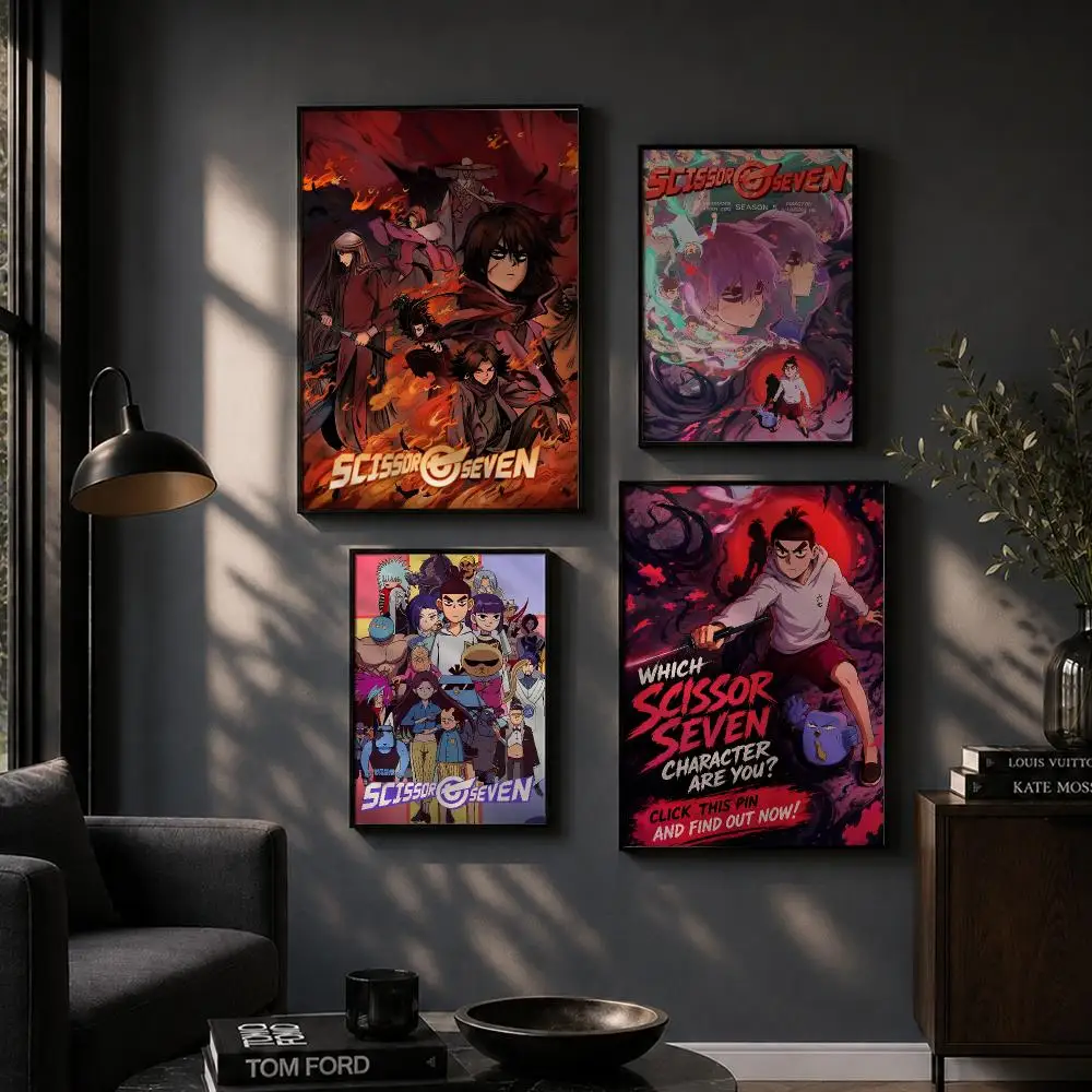 Trending Anime Scissor Seven Poster Chic Art Poster Self-Adhesive No Glue Residue for Balcony Patio