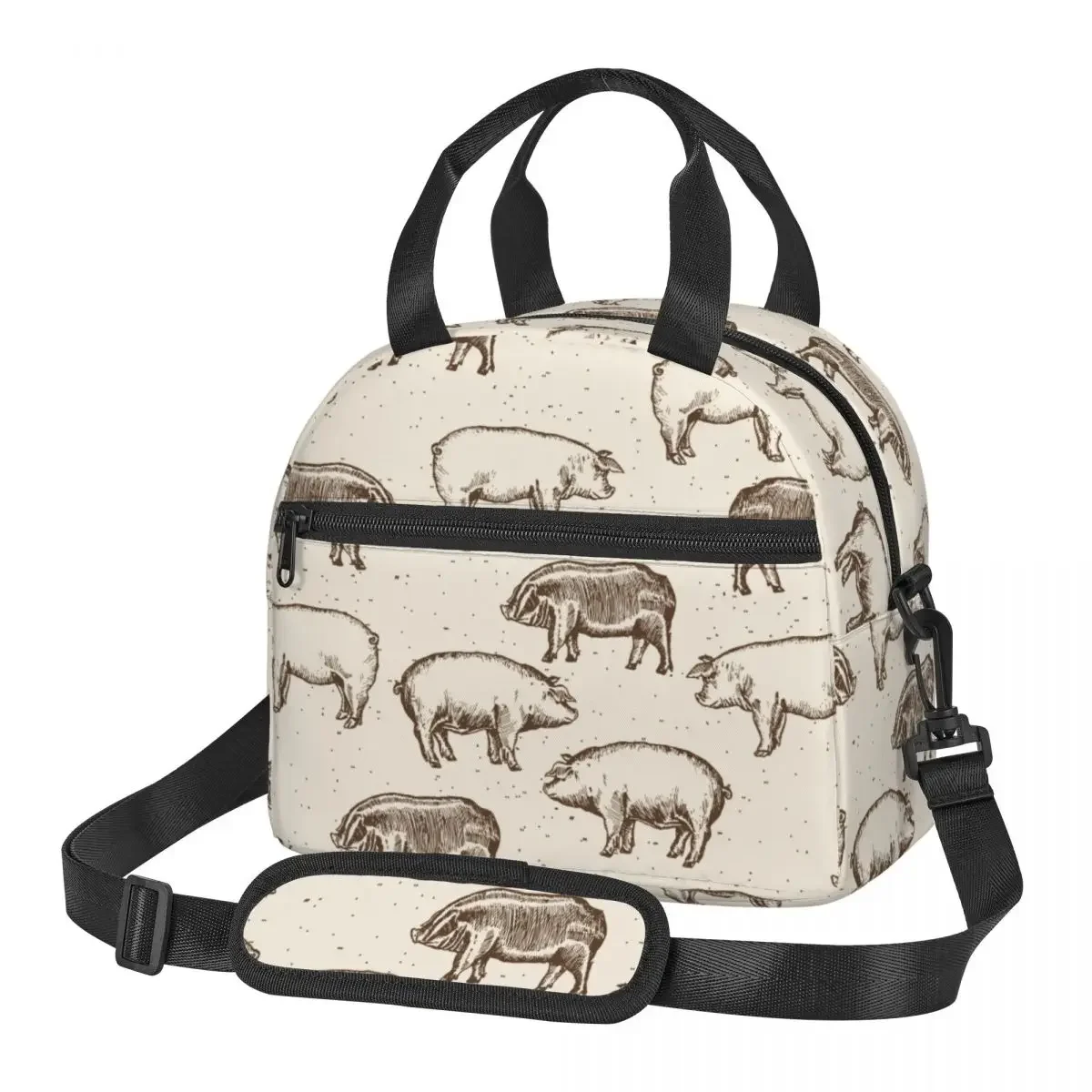

Farmhouse Village Pig Farm Pigs Merch Large Insulated Lunch Bag With Adjustable Shoulder Strap Thermal Cooler Lunch Boxes