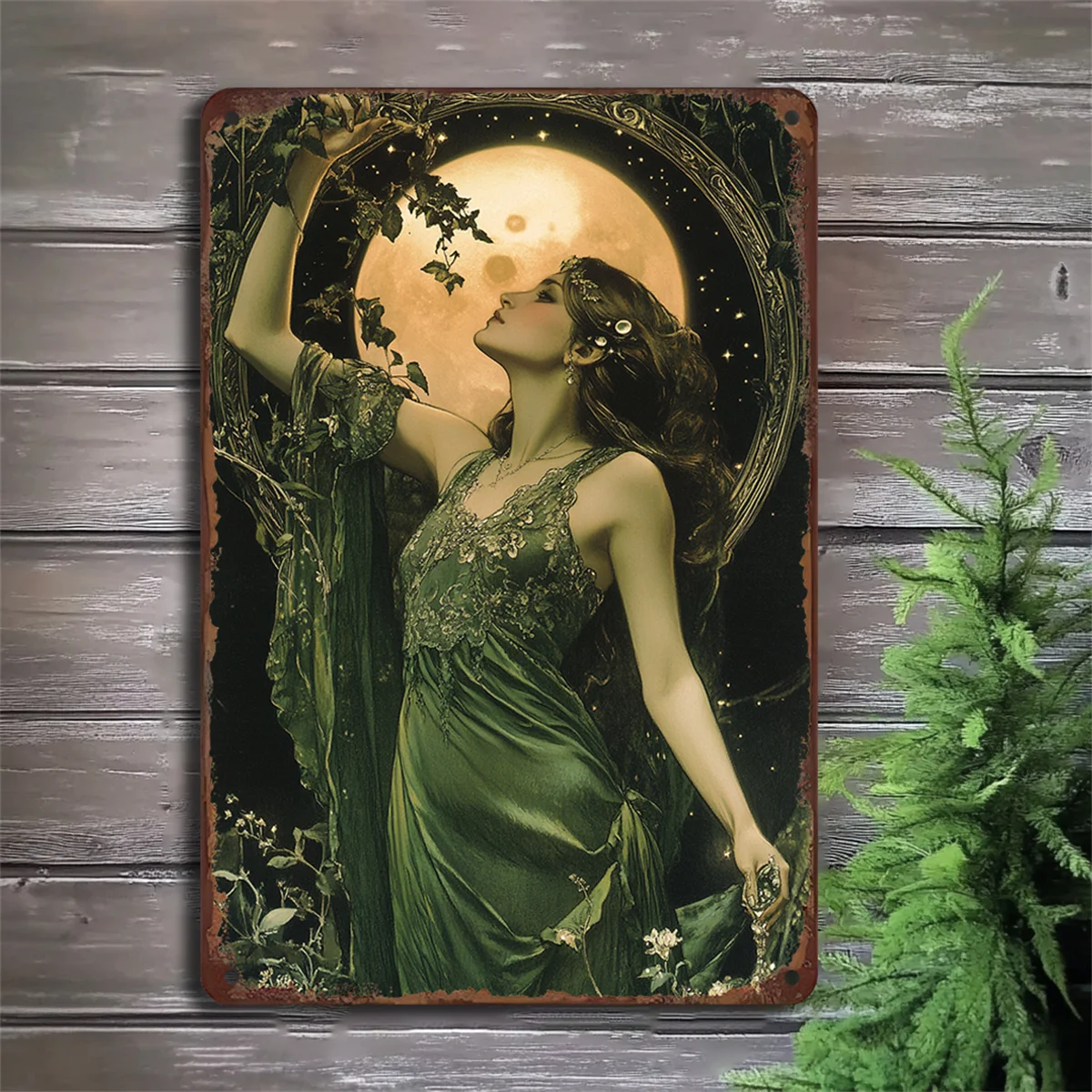 

1PC Vintage Fairy and Moon Iron Sign 8x12 Inch Vintage Wall Art Mythical Character Decorative Plaque Ideal Gift Home Decoration