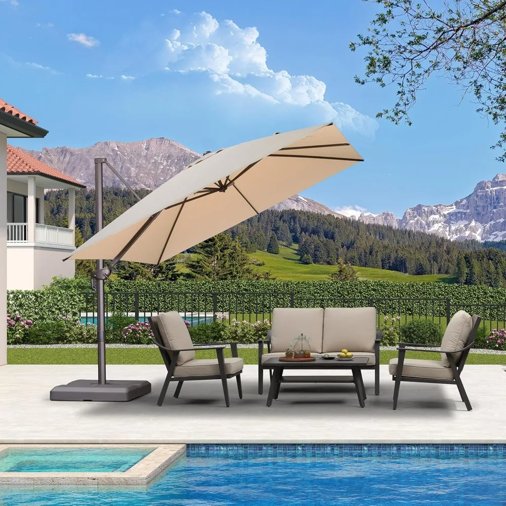 

10 Feet Patio Cantilever Umbrella, Square Outdoor Umbrella with 360° Rotation and Aluminum Offset Hanging for Garden