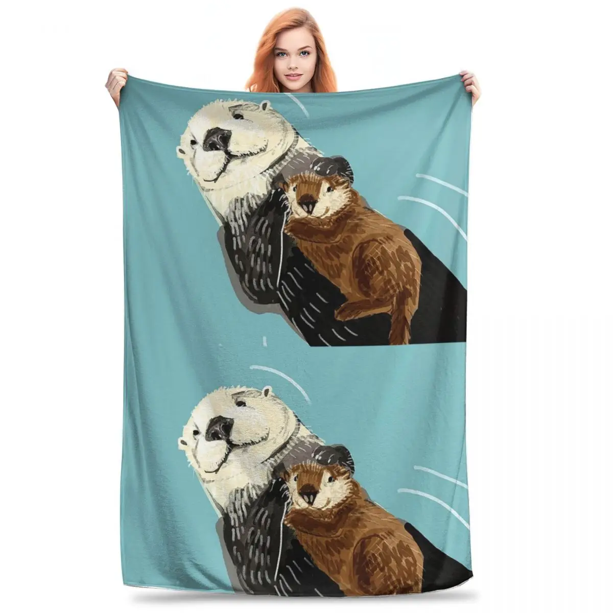 Alaska Sea Otter Mom And Baby Blankets Flannel Multi-function Throw Blankets Sofa Blanket For Home Office Throws Bedspread