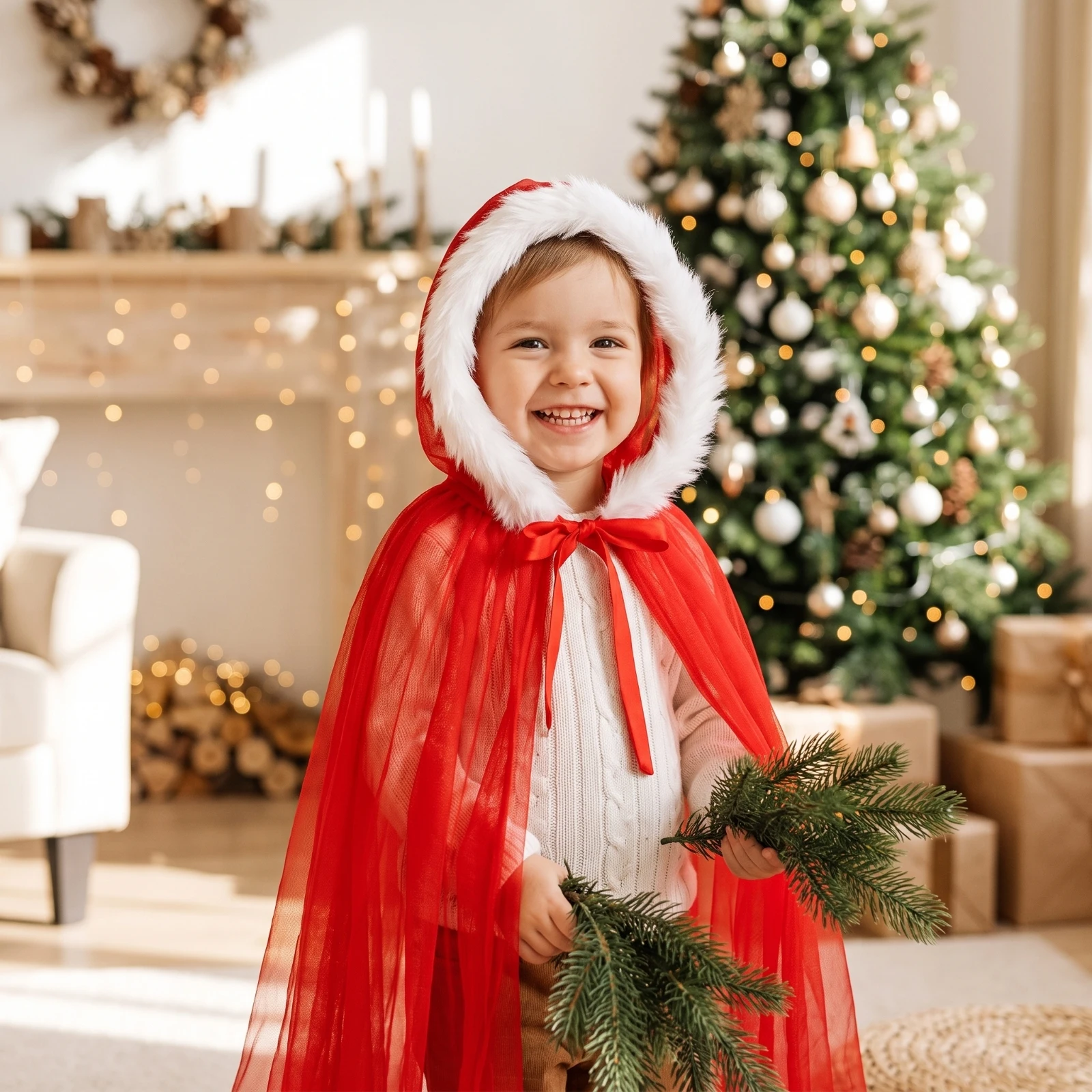 Mesh Cape with Hood Flowing Transparent Cape Costume Draped for Women, Christmas Events, Stage Performances