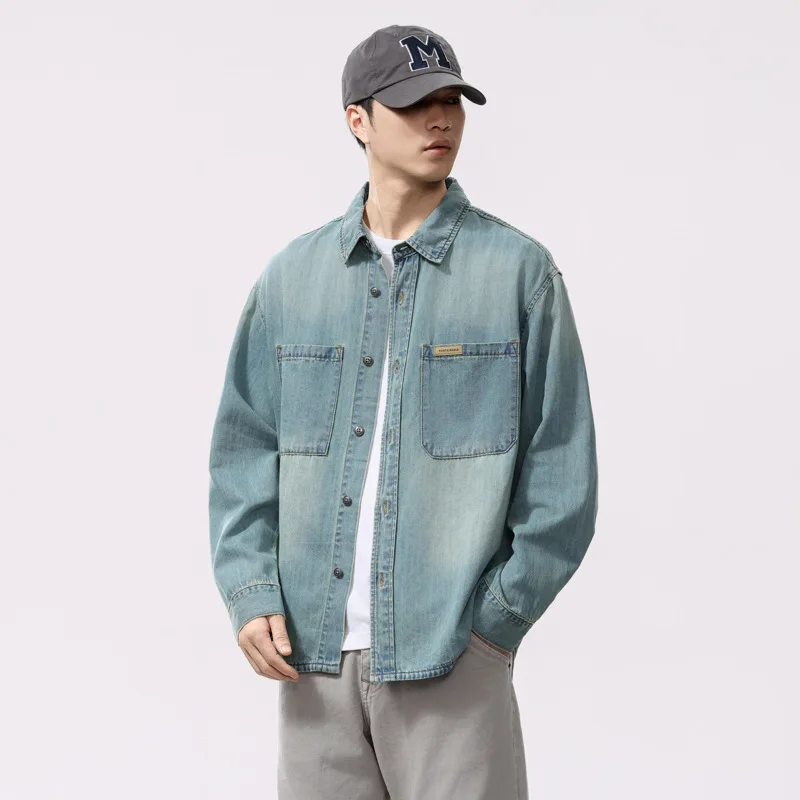 

Мягкая джинсовая рубашка Bamboo Tencel, мужская весенне-летняя уличная одежда, модные свободные повседневные джинсовые рубашки с длинными рукавами больших размеров, блузки