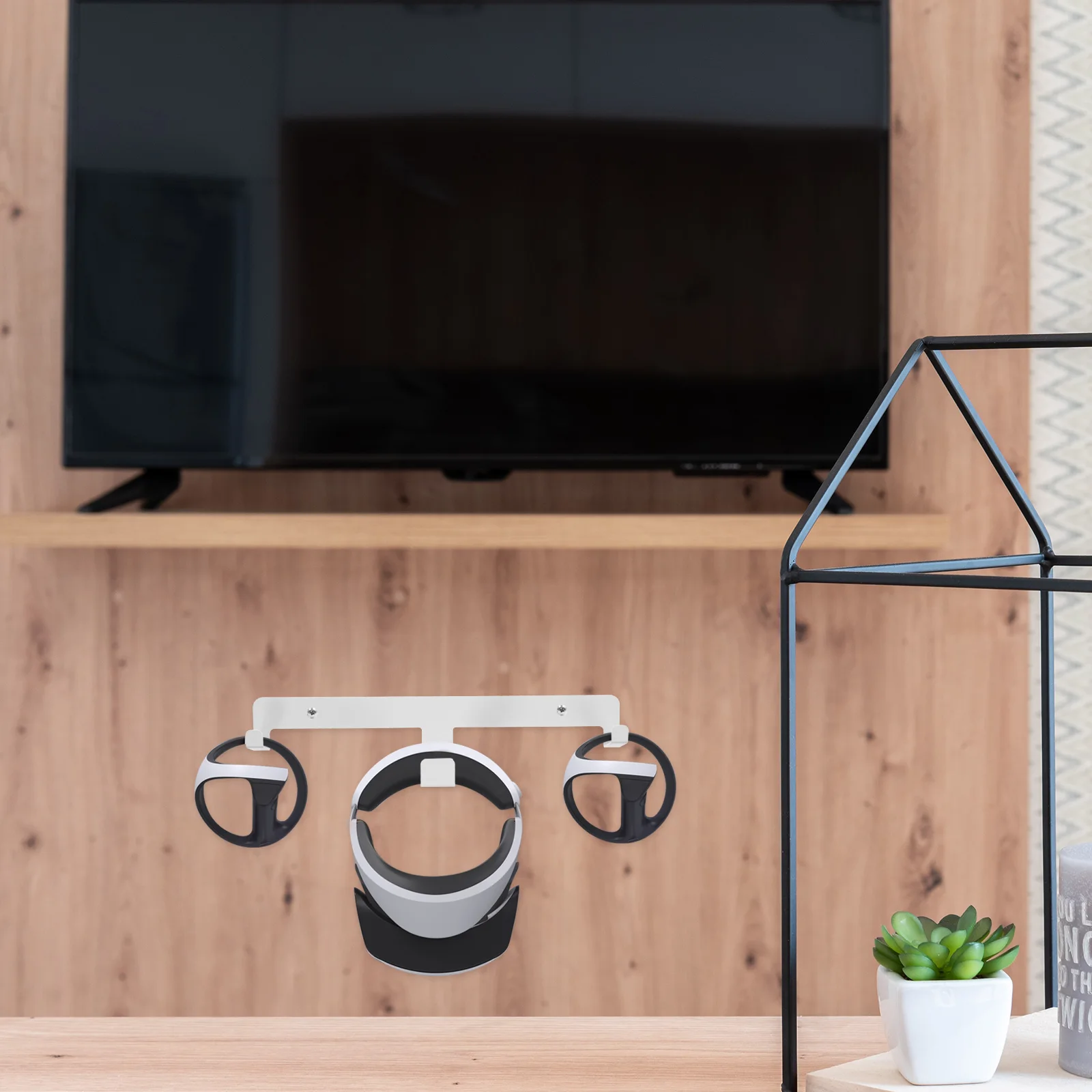 

Storage Bracket Wall Mount Dual C Port Cable Iron Stand Space Saving Durable Home Office Game Room VR Accessories