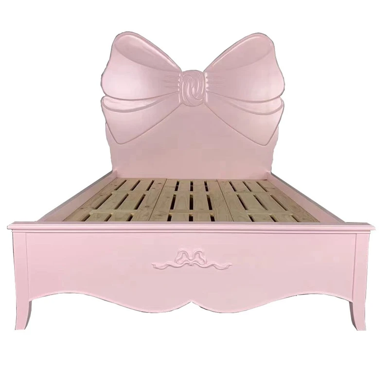 

Европейская кровать принцессы с бантом из цельного дерева, односпальная кровать для девочек, двуспальная кровать для девочек 1,5 метра, детская кровать