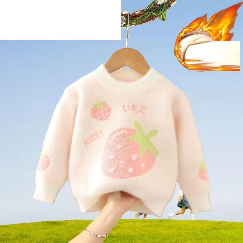 حار فتاة الخريف البلوز الشتاء رشاقته سترة الجولة الرقبة تريكو Homewear الطفل الدفء Kawaii موضة جديدة ملابس كاجوال