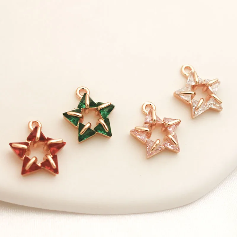 20pcs/ Bag New copper gold-plated micro inlaid zircon pentagram pendant DIY jewelry making accessories