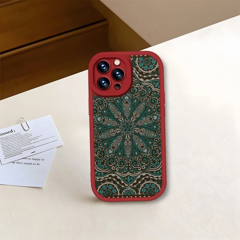 Funda de teléfono con patrón Floral de alfombra persa roja para IPhone, 11, 13, 14, 12 Pro Max, Mini, Xs, X, Xr, 7, 8 Plus, SE2020, textura de cuero