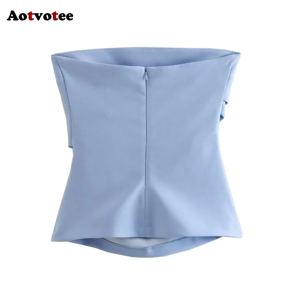 Aotvotee Top corto senza maniche Donna Top a tubo senza schienale con volant Donna Corsetto estivo Top con spalle scoperte Canotte sexy femminili Camis Top