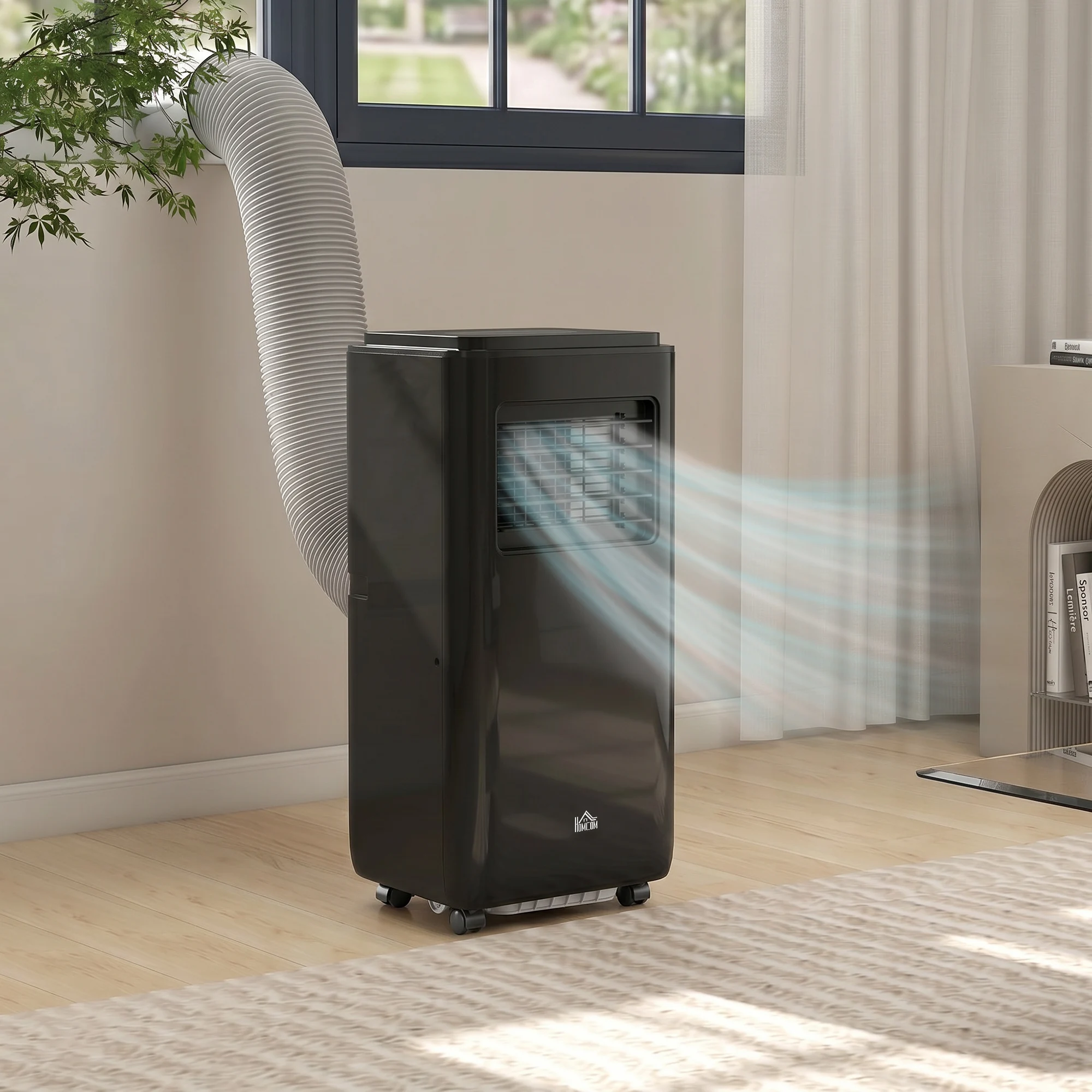 HOMCOM 10000 BTU Portable Air Conditioner for Rooms Up to 440 Sq. Ft., 5-in-1 AC Unit with Dehumidifier, Cooling Fan, Auto, Sleep & Remote, 24H Timer On/Off, Window Installation Kit, Black