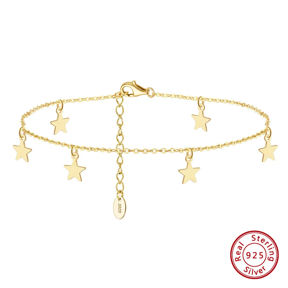 S925 sterling silver anklet, star pendant anklet adjustable, European and American cross-border, fashionable versatile batch