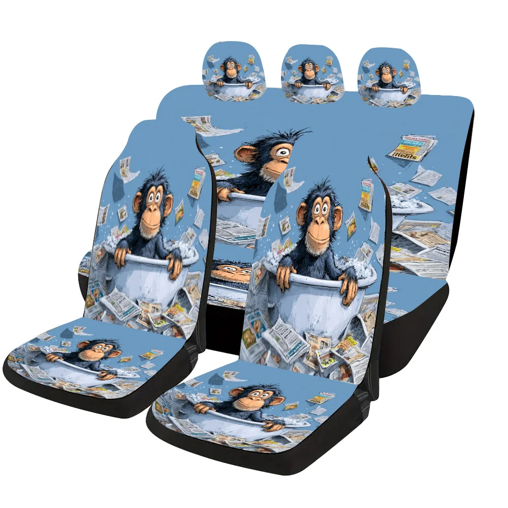 A Complete Set Of Stylish And Unique Decorative Car Seat Covers Featuring A Chimpanzee Bubble Bath Theme, Suitable For Most Vehi