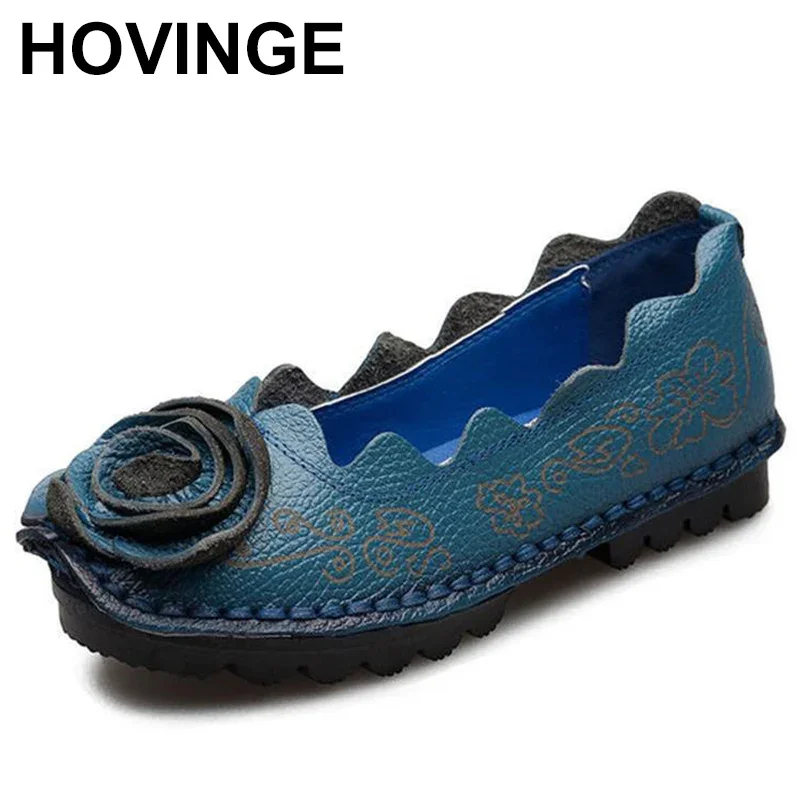 

Women Mother Female Ladies Shoes Flats Loafers Cow Genuine Leather Round Slip On Pigskin Floral Flower 35-42 XR-1