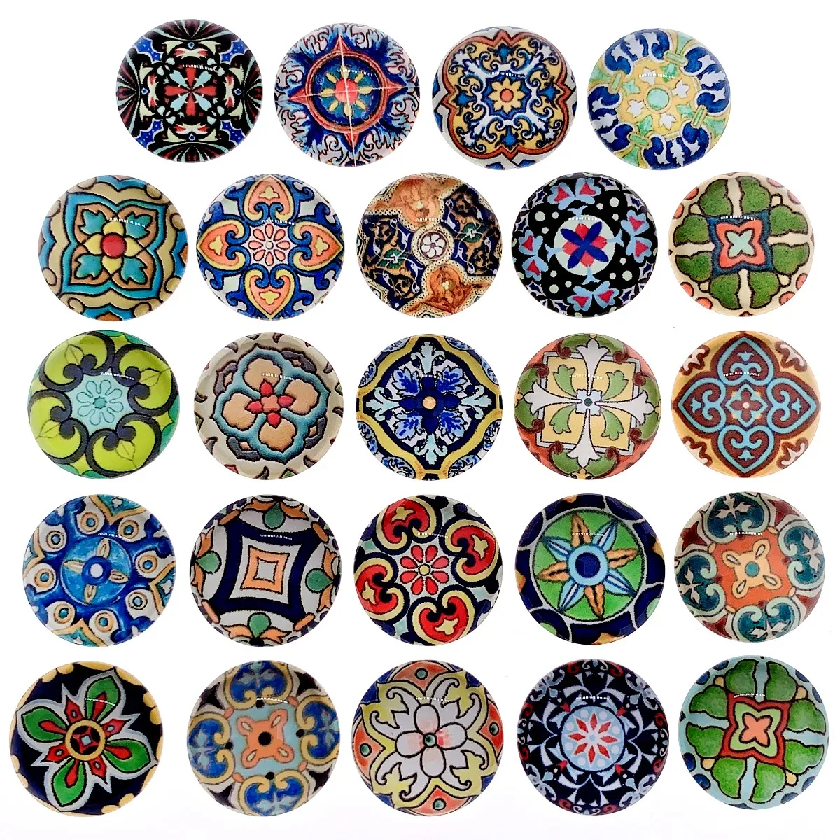 20mm/0.78inch 20pcs(10pairs) Random Mixed Datura Flower Pattern Glass Cabochons Jewelry Earrings Necklace Making Accessories