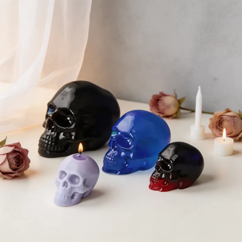 3D-Schädel-Silikonform für Kerzen, mehrgrößige realistische Schädel-Wachsform für DIY-Harz-, Gips- und Seifenherstellung, Halloween-Gothic-Heimdekoration – Detail 7