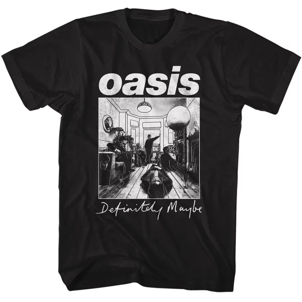 Oasis Monotone Definitely Maybe Black Shirts Extra Large Loose Round Neck Print T-Shirt, Unisex T-Shirt