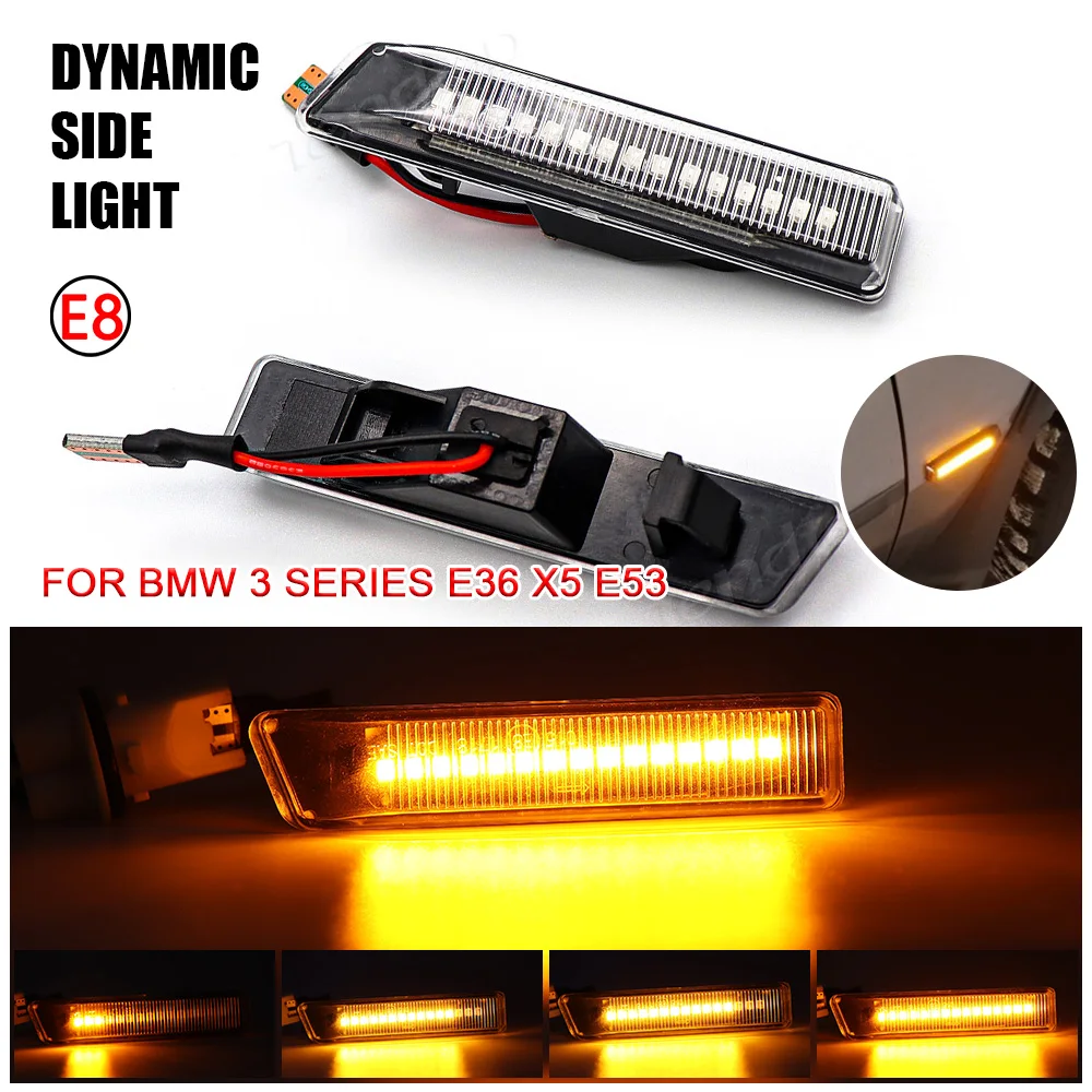 Car Front Wing Smoke Lens Dynamic LED Side Marker Repeater Indicator Light For BMW E36 M3 Facelift 1997-1999 X5 E53 1999-2006