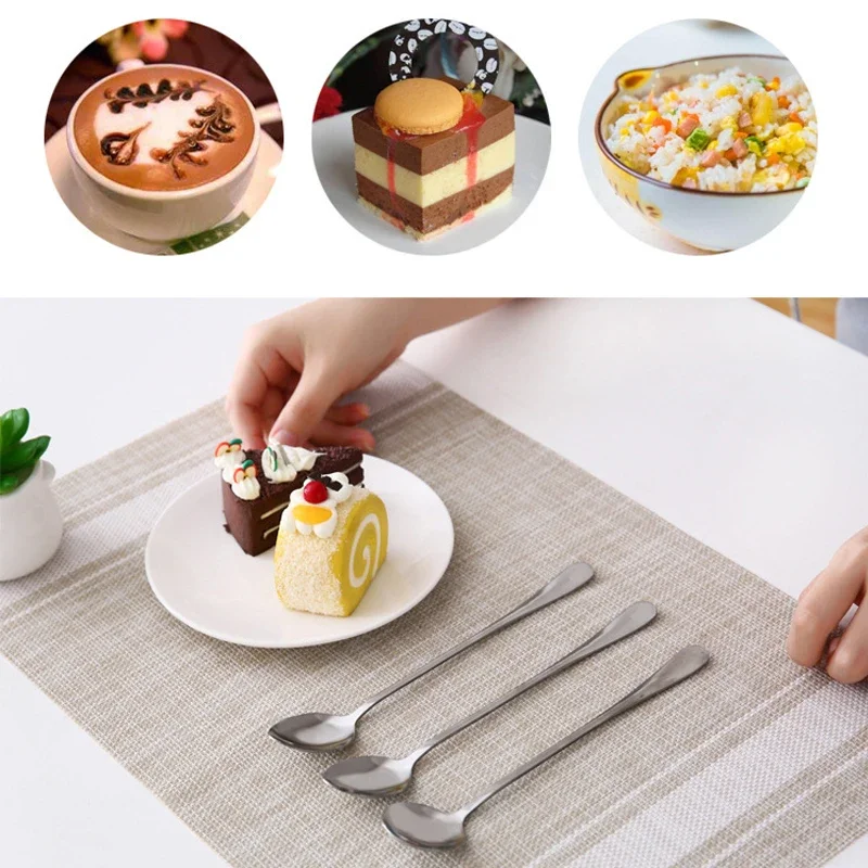 4pcs Stainless Steel Scoop Ice Cream Candy Tea Spoon Milkshake Coffee Multi-Purpose Spoon Bar Tools Long Handled