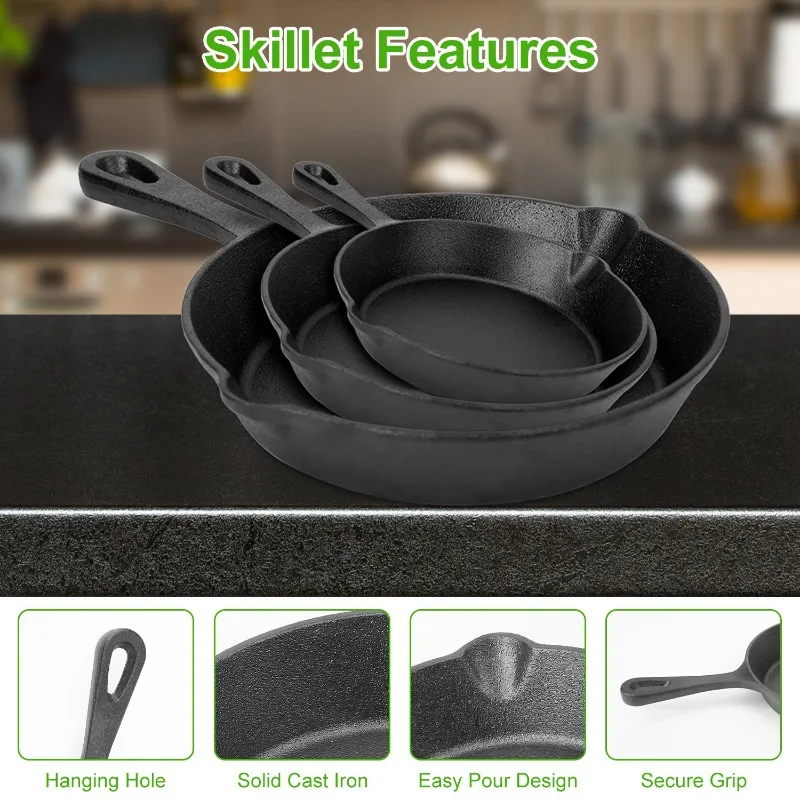 

Preseasoned Non Stick Heavy Duty Cast Iron Construction Even Heat Distribution Multisurface Use Easy To Clean