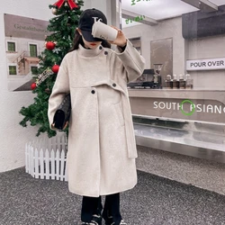 Girls Woolen Coat Jacket Windbreak 2023 Long Warm Thicken Winter Cotton Overcoat Teenagers Children's Clothing