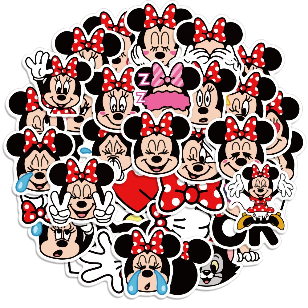 10/30/60pcs Disney Minnie Mouse Cartoon Stickers Decal Graffiti Laptop Scrapbook Water Bottle Tablet Waterproof Sticker for Kid