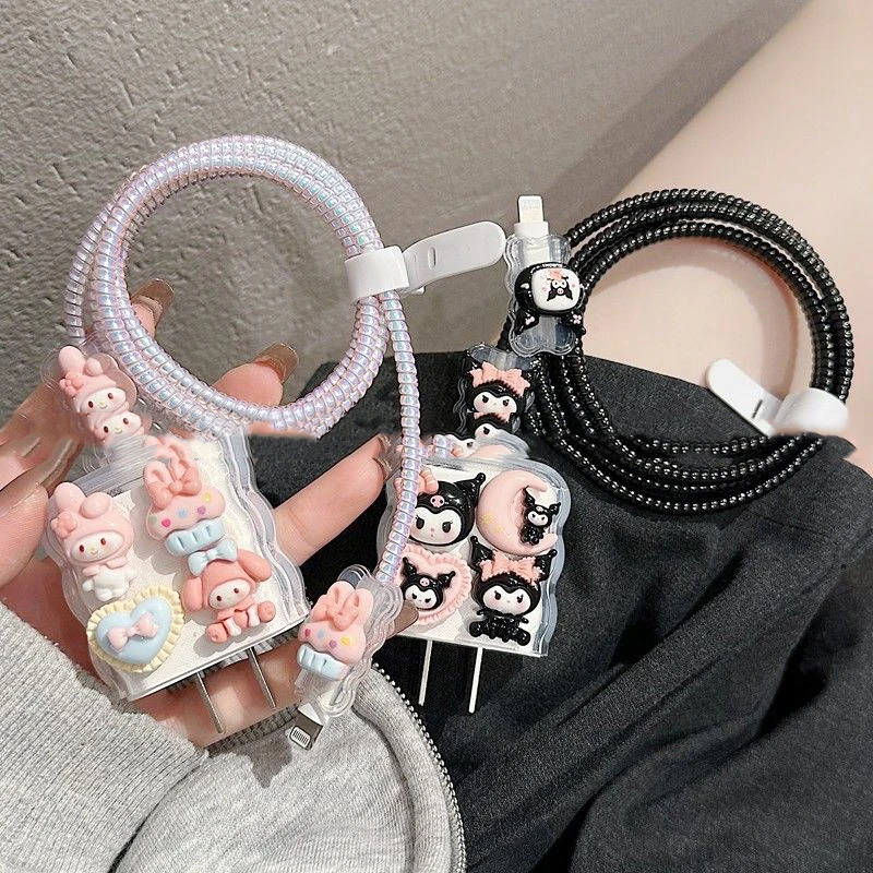 Sanrios Melody Pochacco Charger Protector Cable Organiser for Apple Iphone Cute Kuromi Cable Management Hellokittys Sleeve Cords